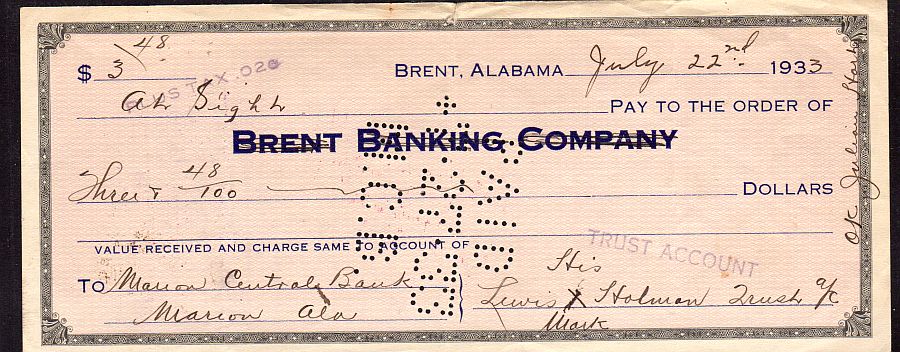 Brent, Alabama, Brent Banking Company 07/22/1933 $3.48